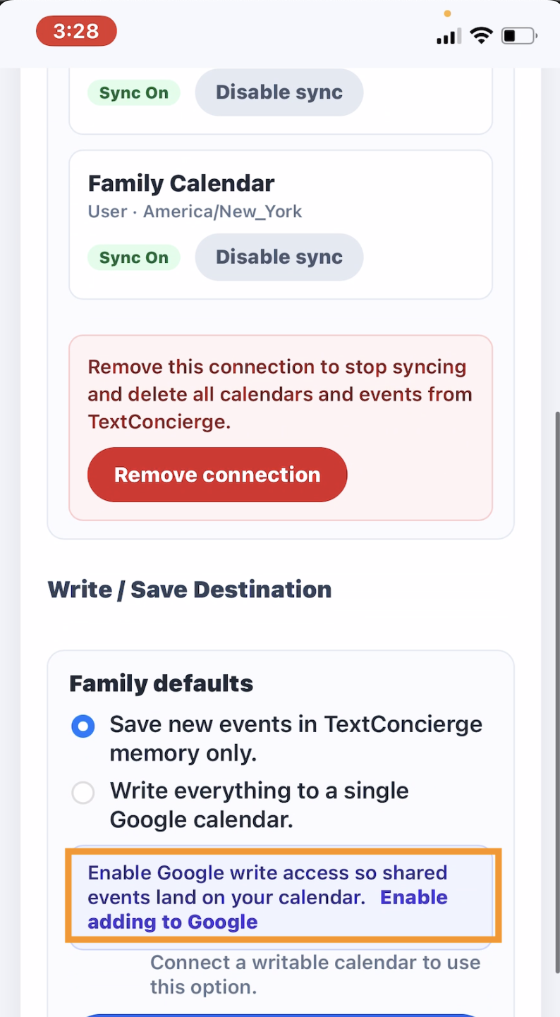 Screenshot: Enabling write access toggle