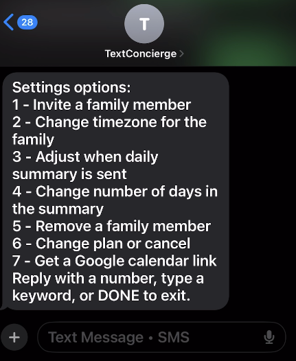 Refreshed TextConcierge Settings hub